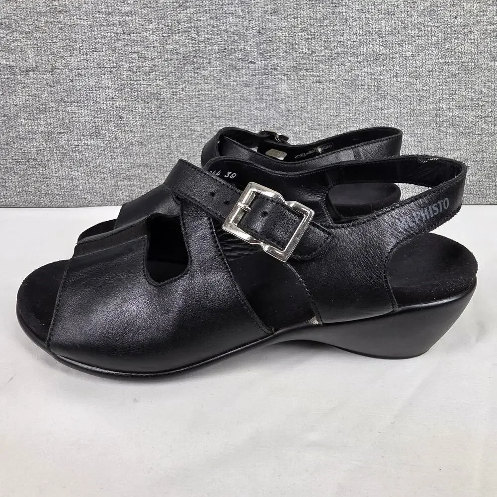 MEPHISTO WOMEN’S BLACK LEATHER COMFORT SANDALS – SIZE EU 39 (US 8–8.5)